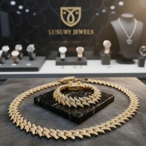 2 Piece Set Gold Thorn Cuban Chain